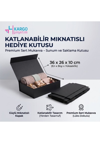 Katlanabilir Mıknatıslı Hediye Kutusu Premium Mukavva Sunum Ve Saklama Kutusu Orta 36x 26x10 Cm