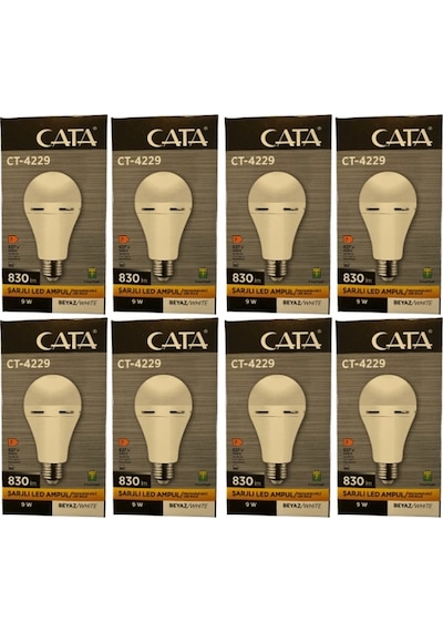 Cata Ct-4229 9w 6400k Beyaz Işık E27 Duylu Şarjlı Led Ampul 8 Adet