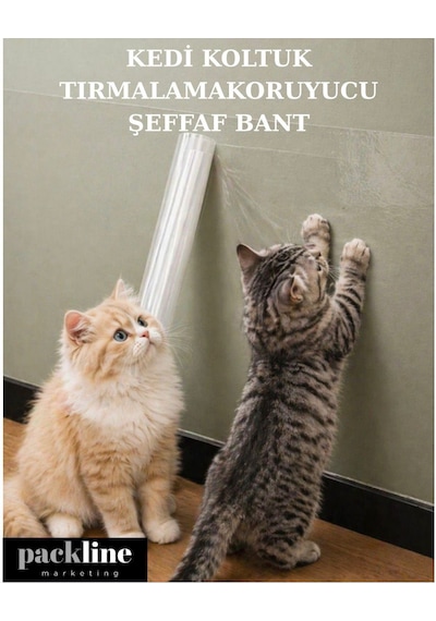Packline Marketing Kedi Koltuk Tırmalama Koruyucu Şeffaf Yapışkanlı Mobilya Tırmalama Önleyici Bandı 60cm X 5metre
