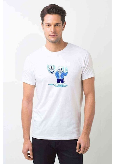 Undertale Sans Skull Baskılı Beyaz Erkek Tshirt