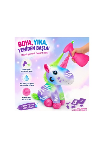 Airbrush Peluş Unicorn - Yıkanabilir Ve Tekrar Boyanabilir Sihirli Peluş Oyuncak Seti Beyaz - 889982747 Beyaz