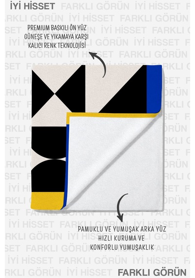 Geometrik Modern Siyah Beyaz Plaj Havlusu - Renk Bloklu Minimalist Hızlı Kuruyan Mikrofiber Havlu Kül Lavanta