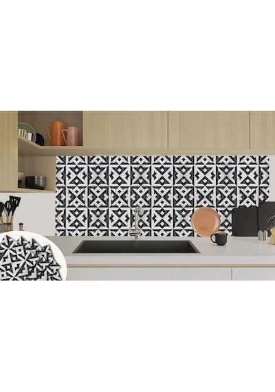 Tink Kendinden Yapışkanlı Siyah-beyaz Desenli Pvc Karo 30x30 Cm