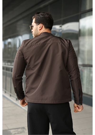 Mero Life Erkek Kahverengi Su Ve Rüzgar Geçirmez Slim Fit Astarlı Mevsimlik Mont