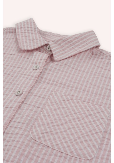 Panço Kız Çocuk Pembe Düğme Detaylı Gömlek