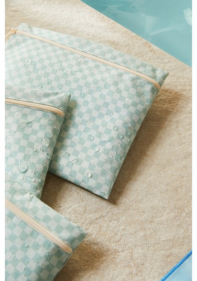 Ocean Home Textile 3'lü Su Geçirmez Pvc Astarlı Mint Dama Desen Islak Kuru Çantası 20 X 13 / 24 X 20 / 30 X 24 Cm