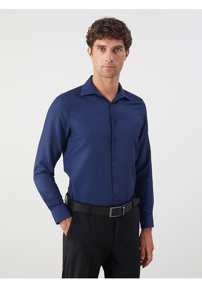 Lcw Busıness Lacivert Slim Fit Uzun Kollu Armürlü Erkek Gömlek