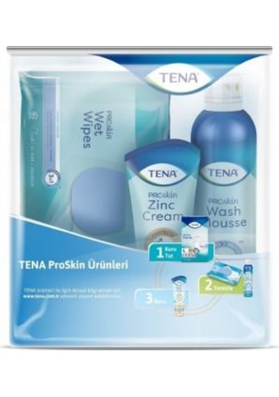 Tena Cilt Bakım Seti Vücut Temizleme Havlusu-Köpüğü-Çinko Krem
