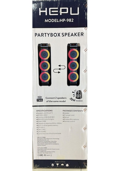 Hepu Hp-982 3x8'' Kablosuz 1 El Mikrofon Bluetooth Usb Şarjlı Rgb Işıklı Müzik Kutusu