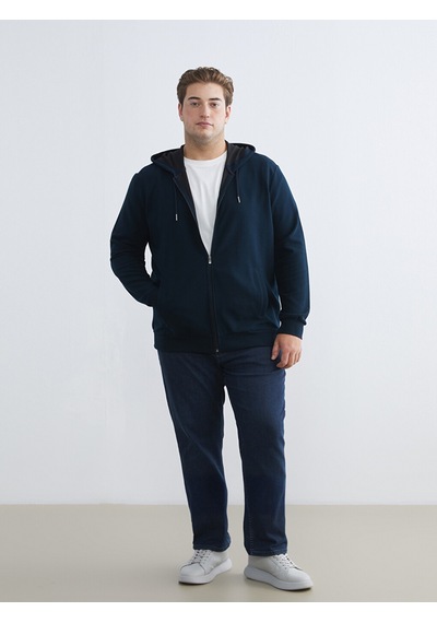 Lcwaıkıkı Classic Lacivert Standart Kalıp Kapüşonlu Erkek Fermuarlı Sweatshirt