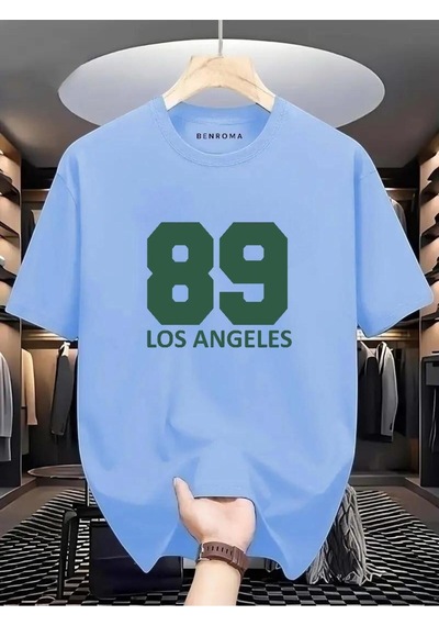 89 Los Angeles Baskılı Oversize Tişört Bebe Mavisi
