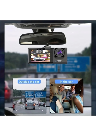 Dv300 Yeni 3 Kameralı Araç İçi Kayıt Kamerası Trafik Recorder 2 İnç Ips Ekran Full Hd 1080p