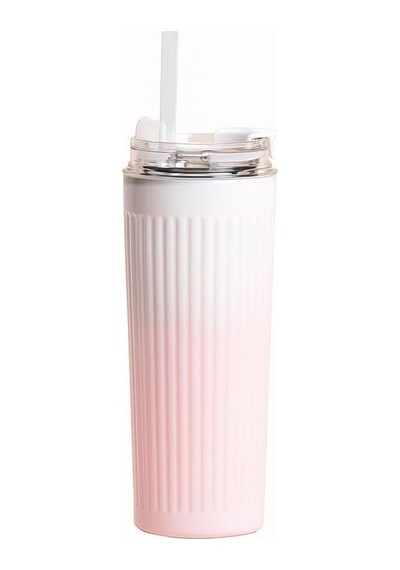 304 L Çelik 500 Ml. Pembe Beyaz Degrade Pipetli El Termos Mug Cin913pm Açık Beyaz