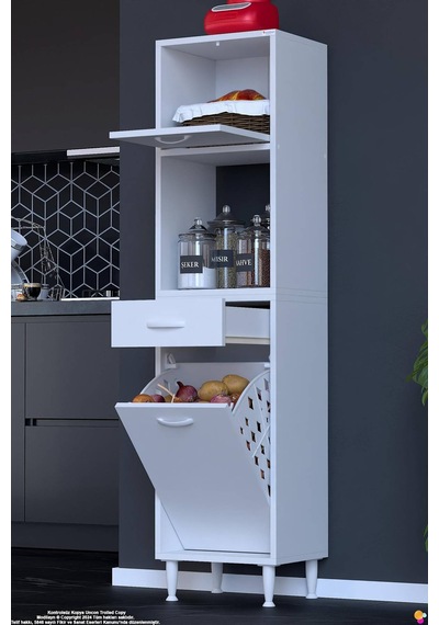 Meva 45 Cm Sepetli Çok Amaçlı Beyaz Mutfak Kiler Banyo Dolabı 45x163x32 Cm