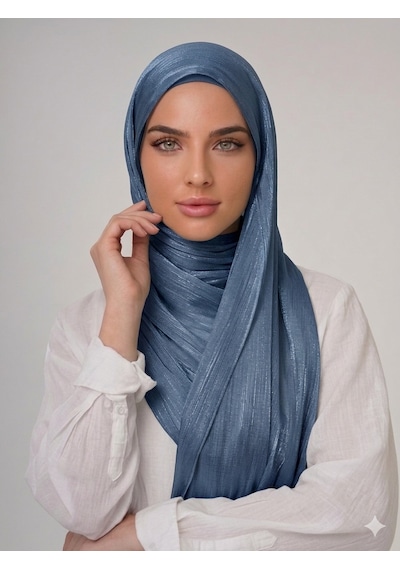 İpek Dükkanı Organza Shımmer Abiye Üzeri Parlak Şal Kot Mavi