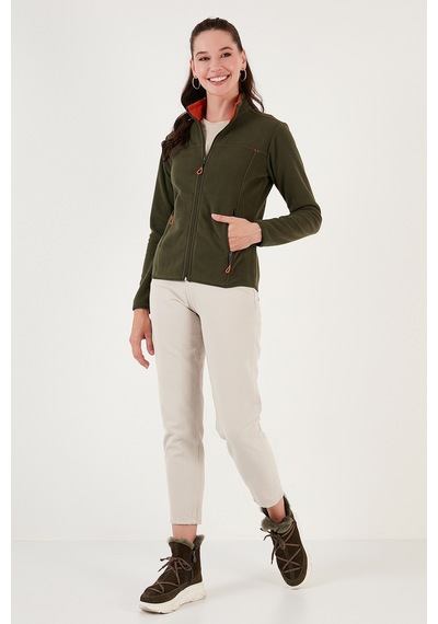 Lela Slim Fit Anti-Pilling Tüylenme Yapmayan Fermuarlı Cepli  Hırka Bayan Polar 5907002 Haki