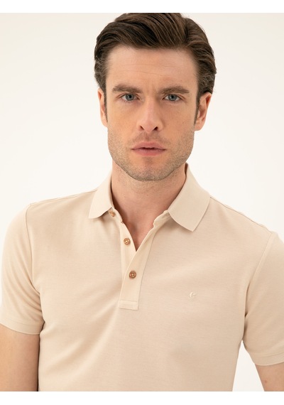 Bej Slim Fit Polo Yaka Merserize T-shirt 15469610