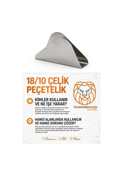 2 Li 18/10 Çelik Peçetelik Horeca Endüstriyel Metal Peçetelik Masaüstü Kafe Restoran Ev Tipi Peçete Tutucu 723505 Çok Renkli