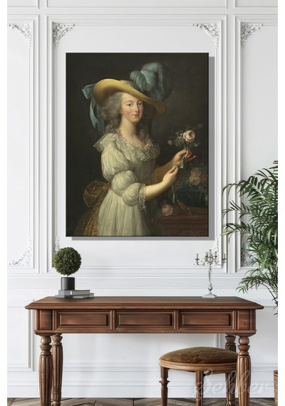 Dikey Kanvas Tablo Tekli Ev Kafe Ofis Elisabeth Vigee Le Brun Marie Antoinette'in Gül İle Portresi 2812
