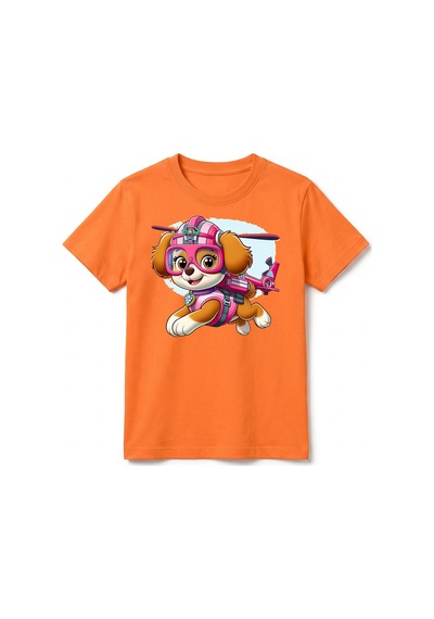Urbantrendstore Paw Patrol Unisex Kız Çocuk Bisiklet Yuvarlak Yaka Basic Kısa Kollu %100 Pamuk Tişört Turuncu