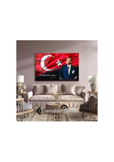 Atatürk Ve Bayrak Cam Tablo, 72 X 48, Exela20142 -