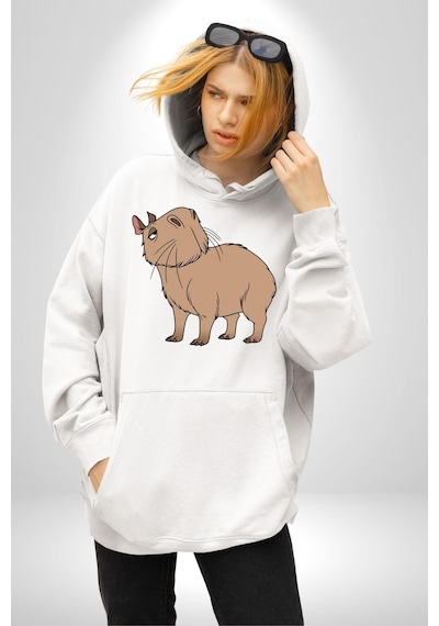 Chispi Kadın Erkek Beyaz Kapüşonlu Sweatshirt Hoodie Beyaz