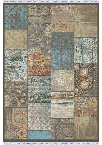 Mavi Patchwork Dokuma Pamuk Taban Kaymaz Kilim Klm071n11