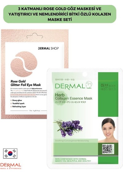 Dermal 3 Katmanlı Rose Göz Maskesi + Bitki Özlü Kolajen Maske