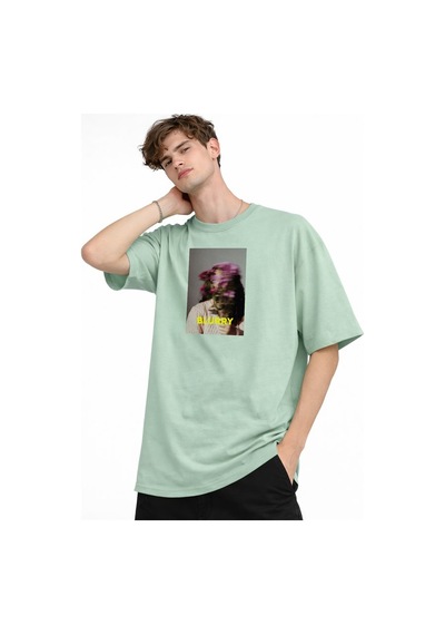 Alemdarshop Blurry - Oversize Erkek Tişört Su Yesılı
