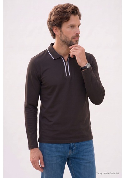Tudors Erkek Slim Fit Dar Kesim %100 Pamuk Uzun Kollu Fermuarlı Kahverengi Polo Yaka Tişört-52788 Tudors Erkek Slim Fit Dar Kesim %100 Pamuk Uzun Kollu Fermuarlı Kahverengi Polo Yaka Tişört-52788