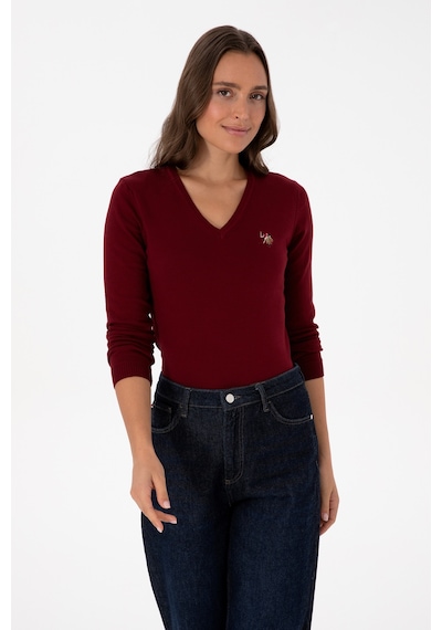 U.S. Polo Assn. Kadın Bordo V Yaka Basic Kazak 50307727-VR014
