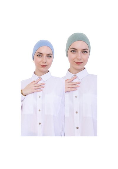 Modish Group Kadın Tesettür Bone Bağcıklı Dikişsiz Penye 4 Parça Set Gri, Açık Mavi, Açık Yeşil, Pembe