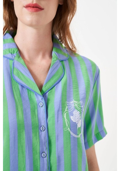 İkikareshop Pjs 29043 Kadın Düğmeli Pijama Takımı Çok Renkli