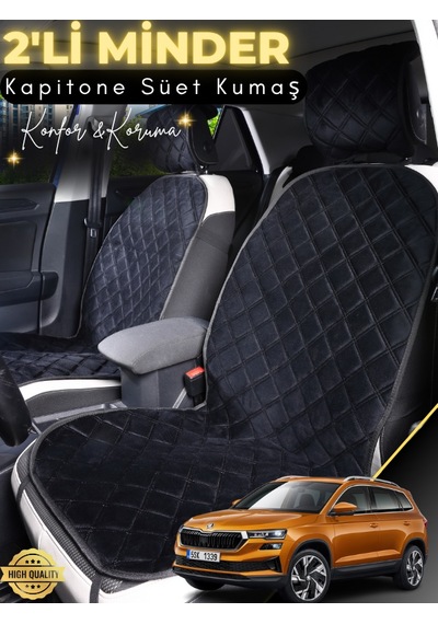 Skoda Karoq Uyumlu 2'li Süet Oto Koltuk Minderi Terletmez Universal Tam Koruma A2 Siyah