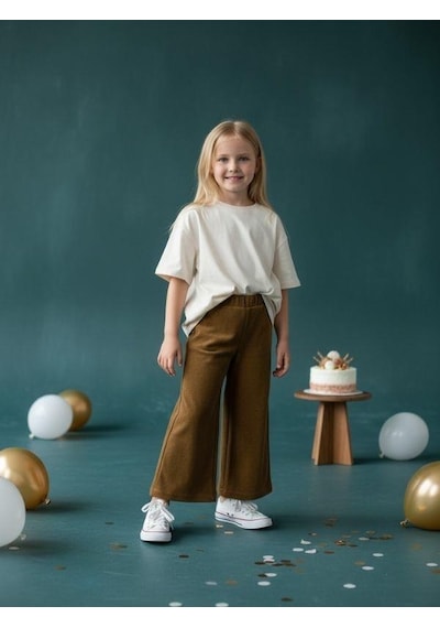Zekids Kız Çocuk Kışlık Bel Lastikli İspanyol Paça Örme Pantolon-14431 Camel