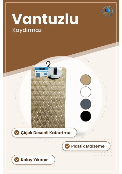 Kaydırmaz Banyo Paspası Vantuzlu Çiçek Desenli Kabartmalı Küvet P çok renkli
