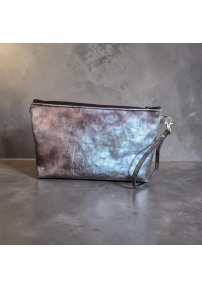Nova Design0 Hakiki Deri Gri Clutch Çanta Lame