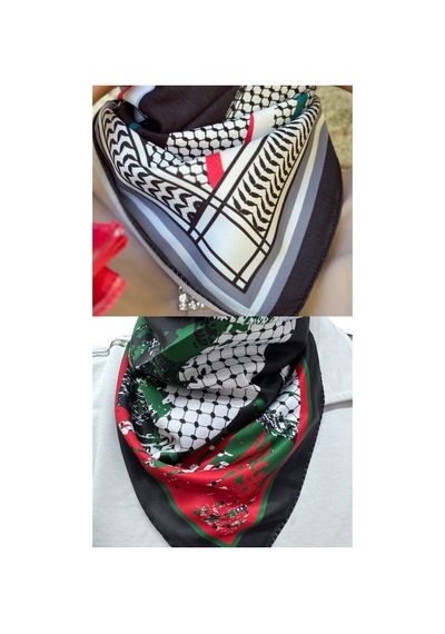Aldaıyr 2 Adet Filistin Temalı Fular 50x50 Unisex Günlük Kullanıma Uygun Puşi Şal Kefiye Filistin Bayrak Renkli 11