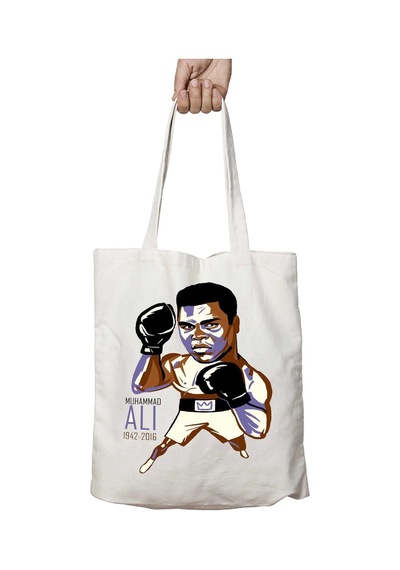 Art Hediye Muhammed Ali 6 İki Tarafı Kalıcı Baskılı Yıkanabilir Okul Plaj Omuz Bez Çantası Çok Renkli