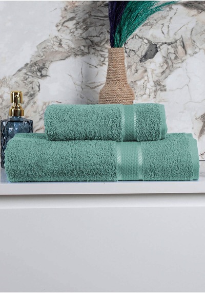%100 Pamuk 2 Parça Kadın/erkek Banyo Duş Hamam Havlu Seti 90x150 Cm Yeşil