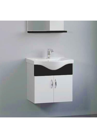 Denko Akyazı 55 Cm Mdf Banyo Dolabı Siyah, Alt Modül Ve Lavabo Çok Renkli