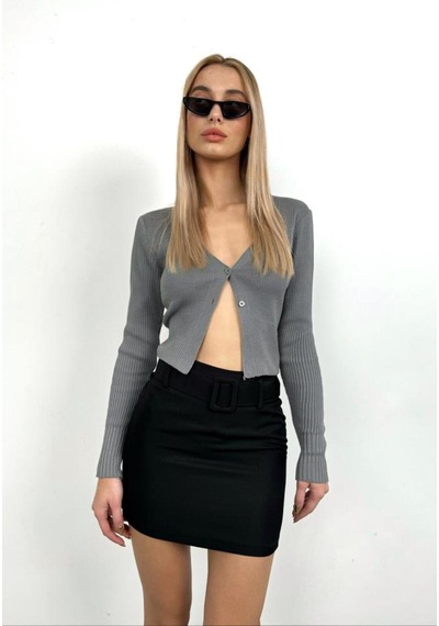 Black Fashion Kemerli Mini Etek Siyah