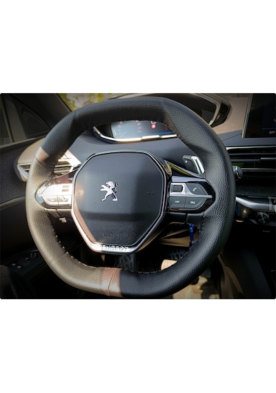 Dikişli Direksiyon Kılıfı Damarlı Siyah Deri Siyah Dikişli Peugeot 3008 İçin