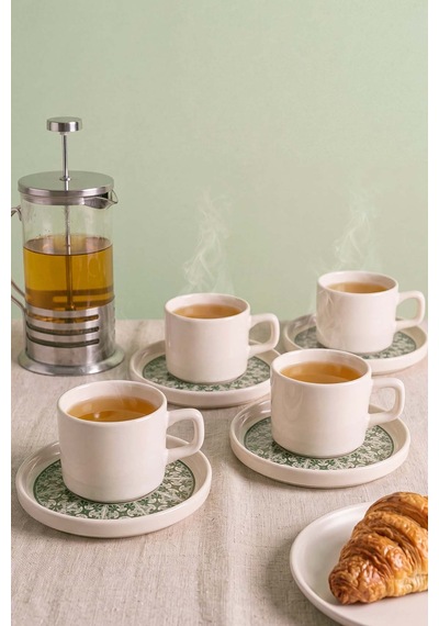 Timeless Green Stackable 4 Kişilik Çay Sunum Seti - 8 Parça Çok Renkli