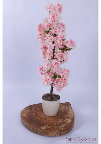 Yapay Çiçek Sitesi Beyaz Saksıda Kaliteli Yapay Bahar Dalı Ağacı 119 Cm Açık Pembe