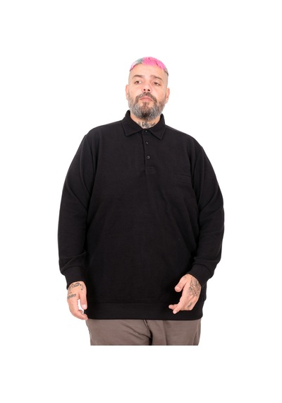 Mode Xl Büyük Beden Erkek Polo Waffle Kazak U25821 Siyah