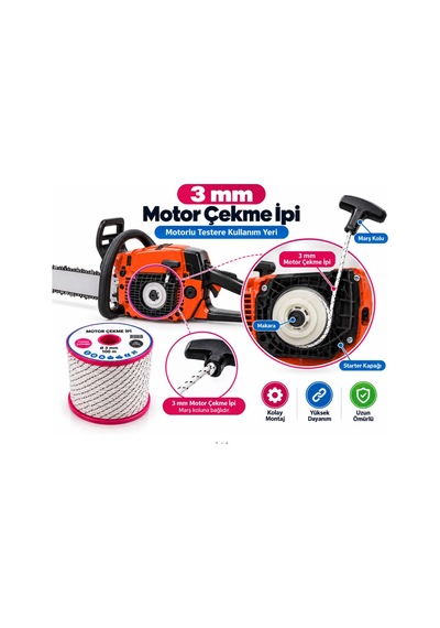 Algaride 3 Mm Motor Çekme İpi 100 Metre Motorlu Testere, Jeneratör Motorlu Tırpan Çim Biçme Ve Benzinli Makineler İçin Starter Marş İpi