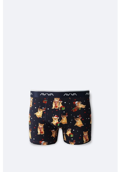 Avva Erkek Lacivert Yılbaşı Desenli Özel Kutulu Tekli Regular Fit Boxer A42y9522