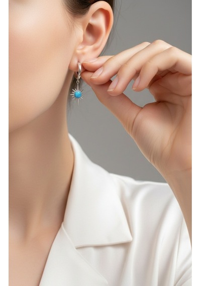 Çekirdekjewelry 925 Ayar Gümüş Rodyum Kaplama Opal Taş Küpe Gri