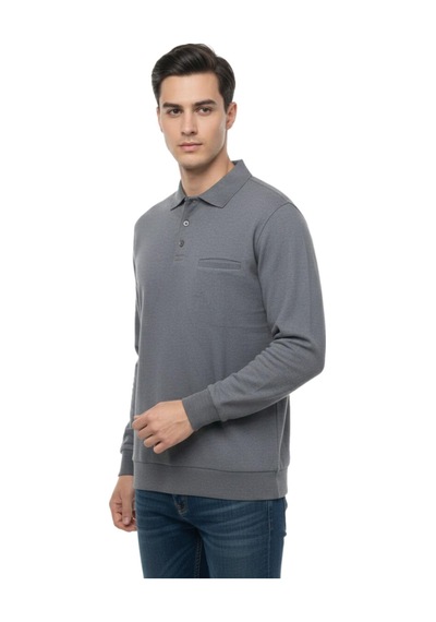 Baglan Erkek Büyük Beden Polo Yaka Cepli Selanik Sweatshirt Bgl-st04978 Gri